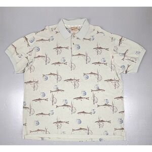 Woolrich Polo Shirt Mens 2XL. Tan‎ Vintage Trout Fishing ShortSleeve